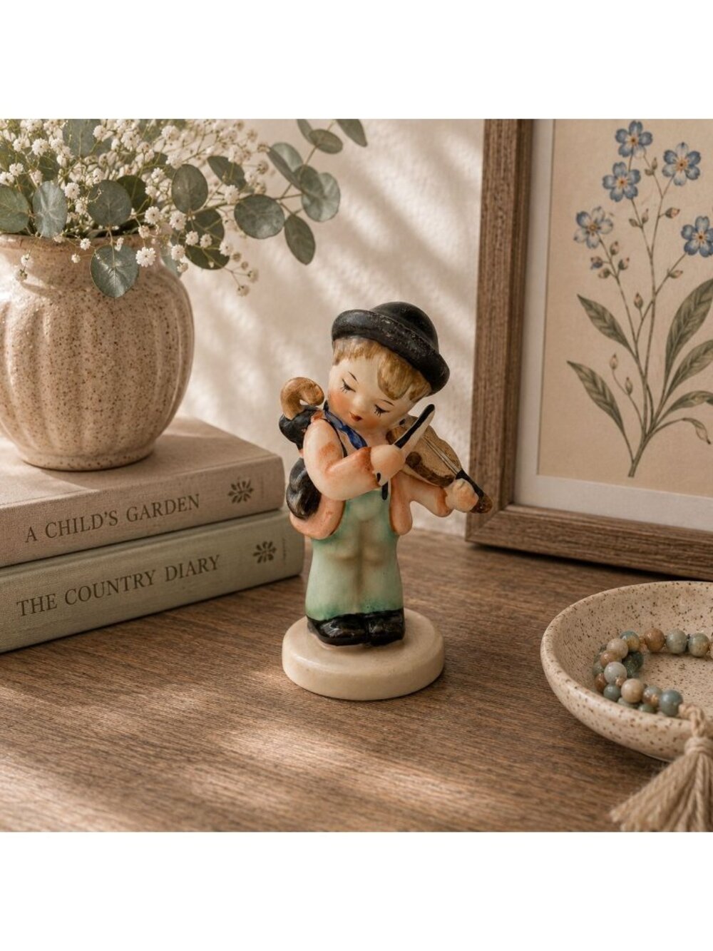 The Fiddler Napco Ceramic Figurine Hand-Painted Boy Playing Violin Collectible